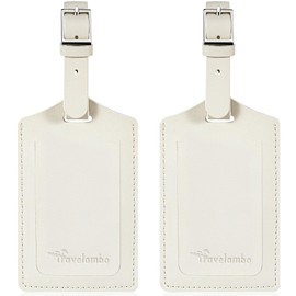 Travelambo Luggage Tags for Suitcases Faux Leather Privacy Protection 2 Pack Bag Tags Travel Accessories Essential, Ivory