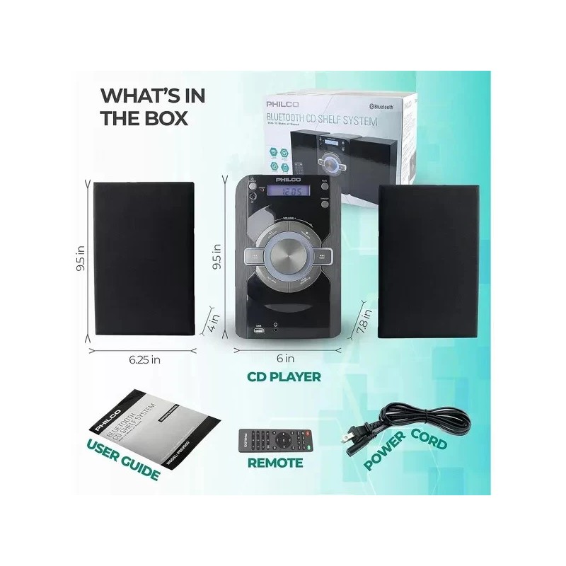 PHILCO Mini Stereo Shelf System with Bluetooth, CD Player, FM