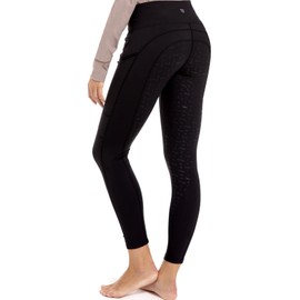 Harrison Howard Lady's Riding Breeches Full Seat Full Grip Tights for Horseback Riding Training Women's Equestrian Pants Tummy Control High Waist Design with Zipped Pockets Black S