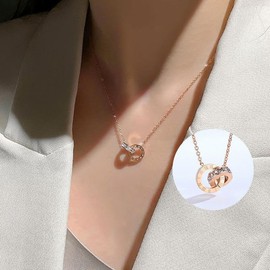 Cherry Knot Women's Necklace, Popular, Hypoallergenic, Pink Gold, Silver, Titanium Necklace, Roman Numerals, Red CZ Diamond, Ring Top, Cute, Swinging Necklace, Fashionable Accessory, Box Included (Pink Gold)