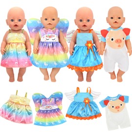 Baby New Born Clothes, 4 Packs Baby Doll Clothes with Dress Jumpsuit, 18 Inch Doll Clothes for 14-18 Inch Doll, New Born Baby Dolls, Girls Birthday (Doll Not Included)