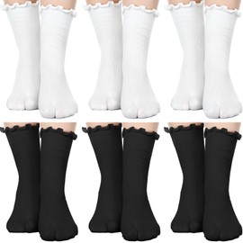 Bencailor 6 Pairs Tabi Split Toe Socks Frilly Tabi Cotton Sandal Socks for Men Women(Simple Colors,8-11)