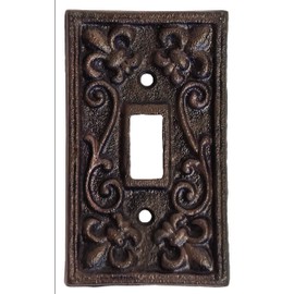 Lulu Decor, Fleur De Lis Cast Iron Switch Plate in antique rustic brown finish, perfect for any room or office space.
