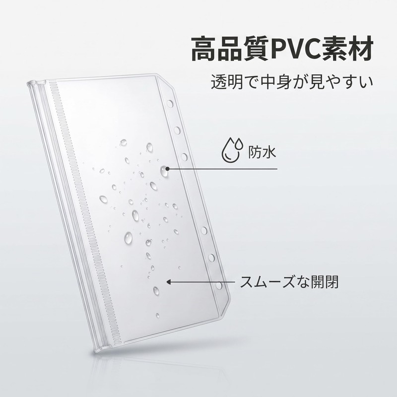 バインダーポケットA6 ファスナーポケット 6穴 ルーズリーフポケット｜小物収納・防水・ファスナーで紛失防止｜家計管理・旅行・通勤に最適｜主婦・旅行者・ビジネスパーソン向け ファスナーケース (クリア(透明）02, 12)