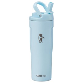 Coolflask 32 oz Insulated Water Bottle - Slim Tumbler with Straw & Handle - Car Cup Holder Friendly - Stainless Steel Thermo Flask for Sports, Gym, Travel, Office, Dishwasher Safe, Blue
