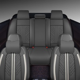 GXT Deluxe Faux Leather Full Coverage Car Seat Cover Anti-Slip Universal Fits for Sedans SUV Pick-up Truck with Headrests,Interior Accessories(Dark Grey)