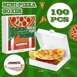 MotiMind 100 Pack Mini Pizza Boxes with Stickers 3.5 x 3.5 x 0.78 Inch Mini Pizza Boxes White Cookie Takeout Cases for Celebrations Party (Football Style)