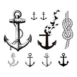 WEEKINK Large Anchor Temporary Tattoos for Men – Waterproof, 7-14 Days Realistic Fake Tattoos, Nautical Compass Semi-Permanent Tattoo Stickers for Arm Chest Shoulder