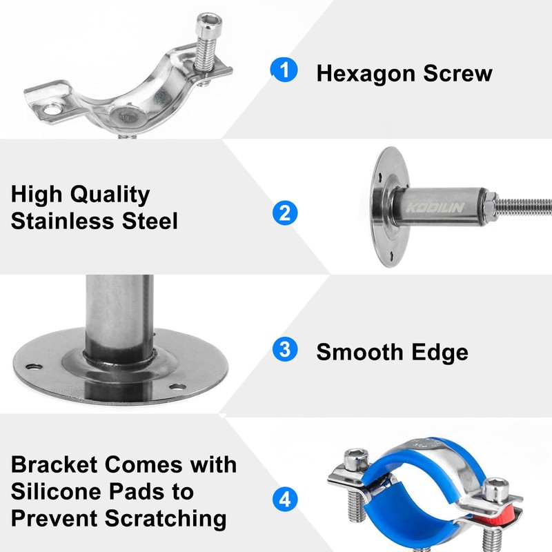 Kodilin 4PCS Upgraded Wall Mount Ceiling Mount Pipe Supports, 304