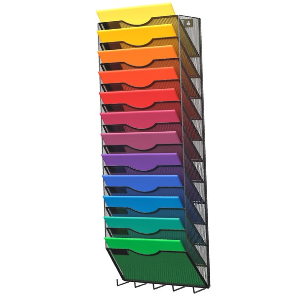 Delifox 12-Tier Wall Mounted Hanging File Organizer Metal Mesh File