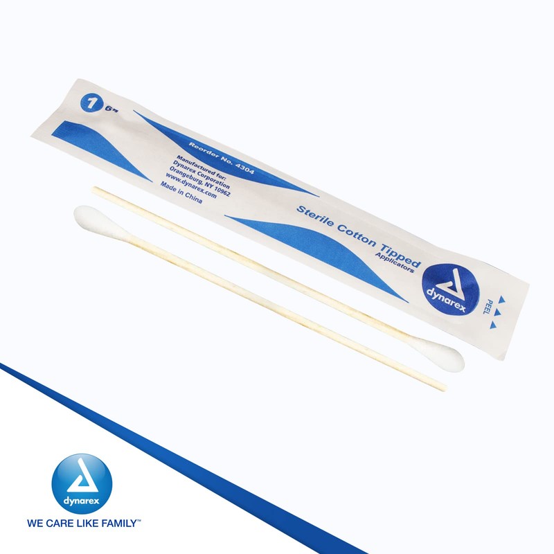 Dynarex 6-Inch Sterile Cotton Tipped Applicators - Single-Use Wooden Cotton