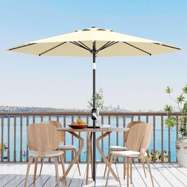 9 Ft Table Umbrella Outdoor Patio with Adjustable Tilt & Crank Garden, Yard, Deck, Pool Type | Modern Contemporary Solid Pattern Beige Color | Durable UV, Rust, Wind Resistant Polyester Vented Canopy