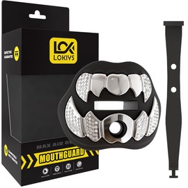 LOKIYS Football Mouth Guard, 3D Chrome Football Mouthpiece, Helmet Strap Included, Fits Adult & Youth (Black/Silvery)