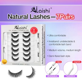 AILAISHI Wispy False Eyelashes Kit With Bond, Seal and Tweezer, 7 Pairs Natural Look Fake Cat Eye Lashes Strips Thin Band Extensions Waterproof Easy Eyelashes for Beginners RQ11