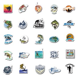 50Pcs Go Fishing Club Stickers Outdoor Catch Fish Adventure Waterproof Vinyl Sticker Pike Hunter Fishermrn Water Bottles Tackle Box Truck Car Bike Decor Decals