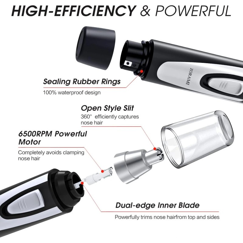 ZORAMI 2025 Ear Nose Hair Trimmer Waterproof Dual Blades