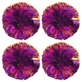 PATIKIL Cheerleading Pom Poms, 4 Pack PET Cheer Pom with Finger Holes for Sport Game Team Spirit Fun Dance Stage Events, Purple Golden