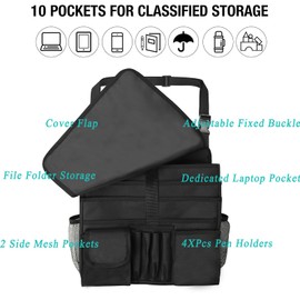 ECWKVN Car Front Seat Organizer with Dedicated Tablet/Laptop Storage, Mutilpurpose Car Backseat Organizer with Cup Holder-Adjustable Strap, Hardened Buckles, Car Seat Organizer Law Enforcement