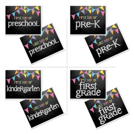 First Day & Last Day of School Photo Prop Signs, 8"x 10", Pastel Flags Chalkboard, 16-Grade: Preschool, Pre-K, Kindergarten, 1st-12th Grades to College
