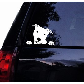 Pitbull Decal - Peeking Peek a Boo Pit Face - Pit Bull Dog Car Decal, Laptop Decal, Car Window Sticker (5", White)