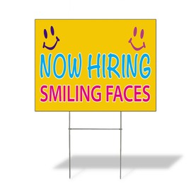 Fastasticdeals Weatherproof Yard Sign Now Hiring Smiling Faces B Yellow Lawn Garden 18x12 Inches 1 Side Print