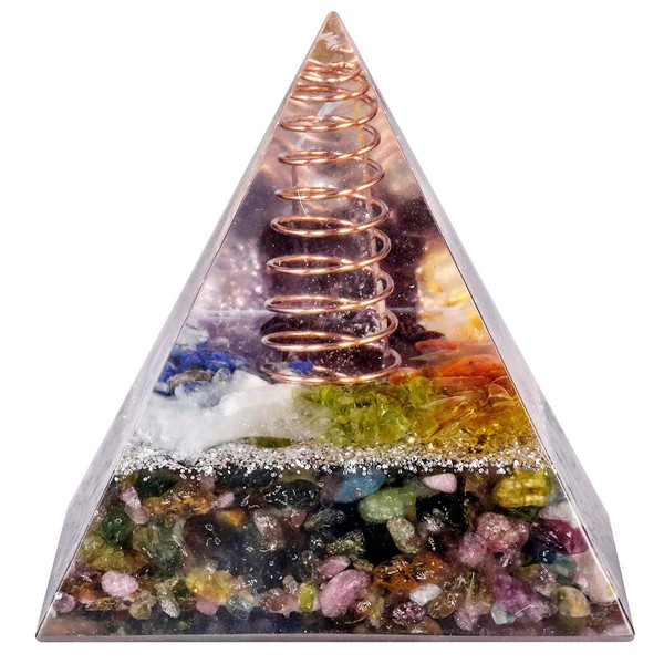 mookaitedecor Healing Stone Crystal Pyramid with Tourmaline, Positive Energy Pyramid for EMF Protection Meditation / Yoga / Healing Chakra / Home Decor 50 mm