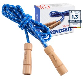 KLEINTOBER Premium Skipping Rope for Children, Jump Rope Set, Rope with Centre Reinforcer, 220 cm, Adjustable, Blue, Instructions for Skipping Rope, Certificate for Motivation, Ideal as a Gift