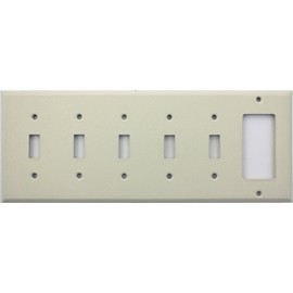 Ivory Wrinkle 6 Gang Wall Plate - 5 Toggle Switches 1 Single GFI/Rocker Opening