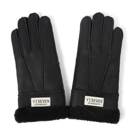 YISEVEN Women's Winter Sheepskin Shearling Leather Gloves Mittens Wool Cuffs Driving Heated Warm Thick Fur sherpa Lined Merino Soft Wool Lining Furry for Cold Weather, Mercerized Black L