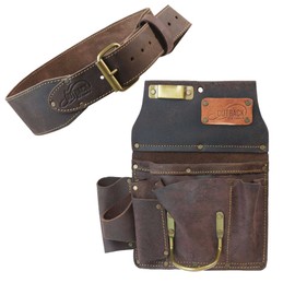Ox Pro 12-Pocket Drywall Tool Pouch and 3" Tool Belt - Heavy Duty Top Grain Oiled Saddle Leather