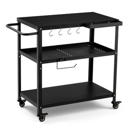 GVGBUK Outdoor Grill Cart Table,Indoor and Outdoor Pizza Oven Table,with 4 Movable Total Lock Casters, Hooks, Side Handle Multifunctional (Black)