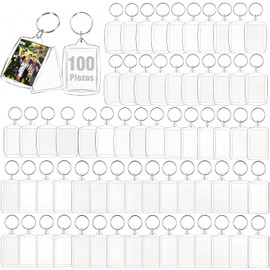 100 Piezas Llaveros Acrílicos de Foto, Llavero de Foto DIY Transparente, Acrílico Transparente Llaveros, Llavero en Blanco Marcos Pequeños Fotos Familiares, Amigos, Regalos