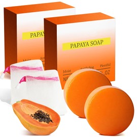 Papaya Soap - Gentle Cleansing for Oily and Sensitive Skin, Improved Texture and Even Tone, Natural Papaya Whitening Soap for Sensitive Skin, 2 x 100g