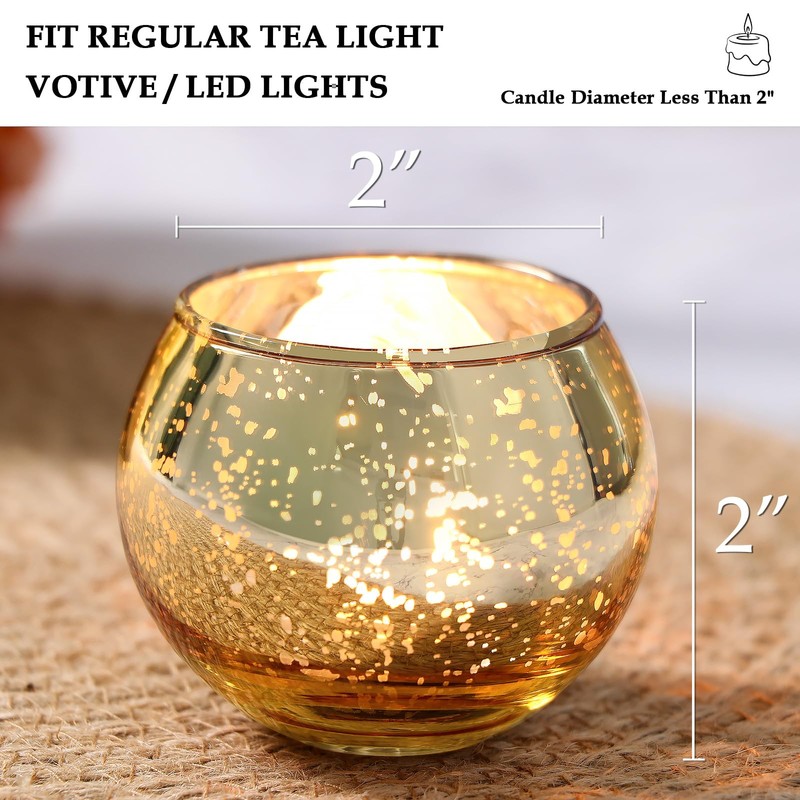 Volens Round Gold Votive Candle Holders, Mercury Glass Candle Holder