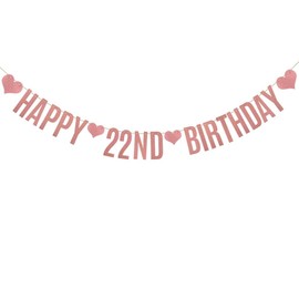 HAPPY 22ND BIRTHDAY Banner,Rose Gold Glitter Paper Banner for 22nd Birthday Party Decorations Supplies,Pre-Strung, No Assembly Needed,Letters Rose Gold,Betteryanzi