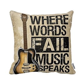 Decorbox Where Words Fall Music Speaks Quote Throw Pillow Case Vintage Cushion Cover Guitar Pillowcase Twin Sides (20x20 color12)