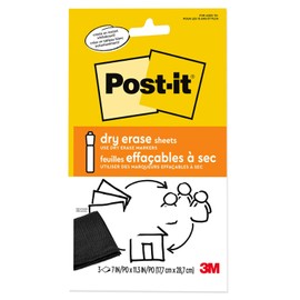 Post-it - Hojas de borrado en seco, 7 x 11.3 pulgadas, se adhiere de forma segura y se retira limpiamente (DEFSHEETS-3PK), color blanco