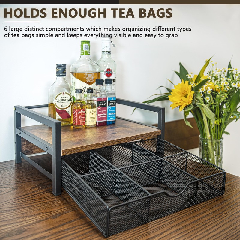 OIHYA Tea Bag Organizer with 6 Compartments Storage Drawer for