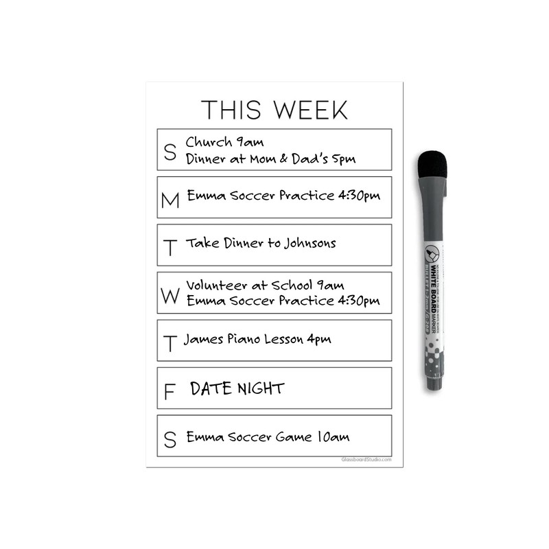 Dry Erase Weekly Calendar Planner Sticker Decal | Removable &