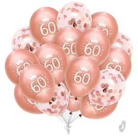 Womens 60th Birthday Balloons Rose Gold 60th Birthday Party Balloons for Women 20 Pack by Wonsta