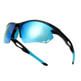 MMOWW Polarized Cycling Glasses Sports Sunglasses for Men TR90 Frame Semi Rimless UV400 Protection Running Driving Fishing, Black/Blue