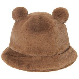 Bear Ear Fuzzy Bucket Hat Winter Hats for Women Fashionable Faux Fur Furry Bucket Hat Warm Fluffy Hat Plush Fisherman Hat Dress up Party Hat Brown