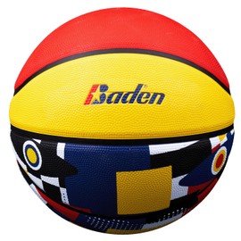 Baden | Legend Court Canvas | Creative Design Outdoor Rubber Game Basketball | Youth & Adult Size 5,6,7 (Size 5, Blue/Yellow/Red)
