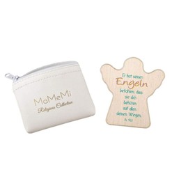 MaMeMi Worry Stone Beech Wood in Guardian Angel Shape and Print "Er hat seinen Angel" [German Language] Size Approx. 5.5 cm Lucky Charm / Talisman
