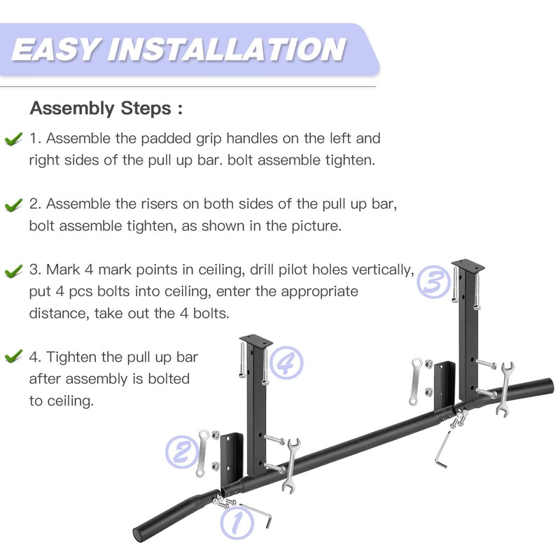 ATENTO Multifunctional Pull Up Bar for Ceiling Mount or Beam