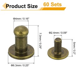 QUARKZMAN 60 Pieces 4 mm Chicago Screws Book Screws Set, Round Head Buttons Leather Craft Screw Rivets Post Closure for DIY Decoration Handbag Shoes Belt Repair, Bronze