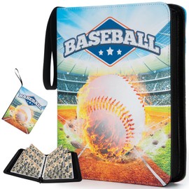 9 Pockets Trading Sports Card Binder with Sleeves, 50 Removable Pages, 3 Ring Zipper Binder Collectable Card Book Album with Strap, Compatible with 2025 Topps Baseball Cards(Baseball Glove)