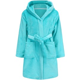 FunnyPaja Girls Soft Fleece Bathrobes Plush Hooded Robes Sleepwear for Girls 1-16 Years Aqua 7-8 Years