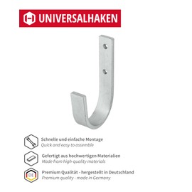 Gedotec Wall Bracket – Universal Hooks Galvanised Steel | Pack of 6 Ladder Hooks Curved 55 x 110 mm | Device Hook Including Mounting Material | All-Purpose Hooks Made of Metal | Wall Hooks for