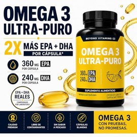 Omega 3 Premium 1000mg | Aceite de Pescado como TG | Alta Pureza y Concentración con Certificados Internacionales | Suplemento Alimenticio Beyond Vitamins - 60 cápsulas